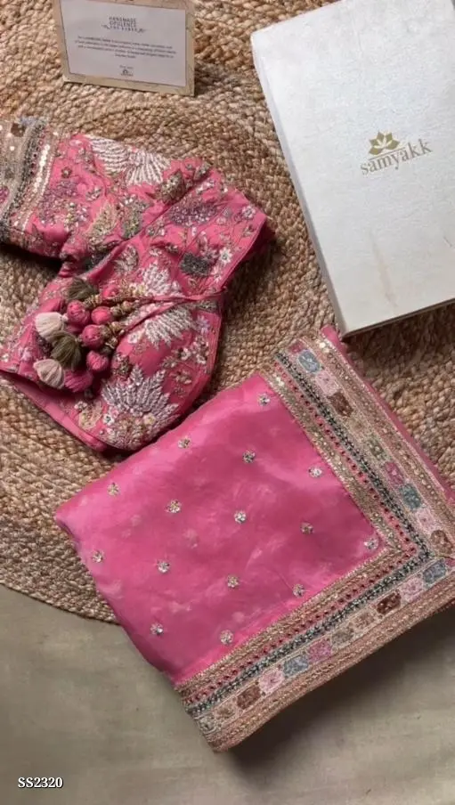 Trendy Embroidered Organza Saree